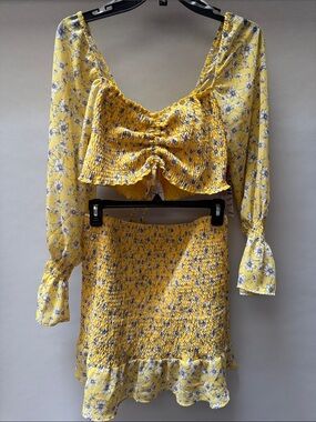 Almost Famous Yellow Floral Smocked Set